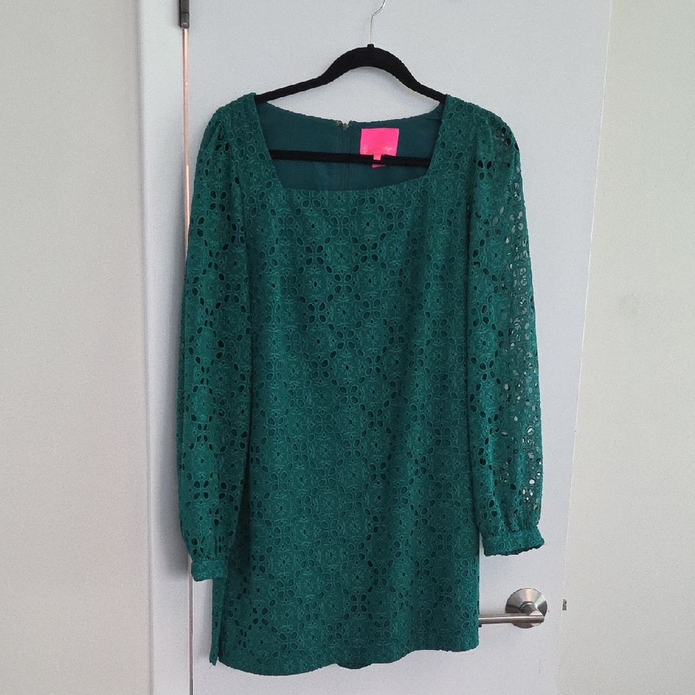 Lilly Pulitzer Green Lace Long-Sleeve Shift Dress/Romper